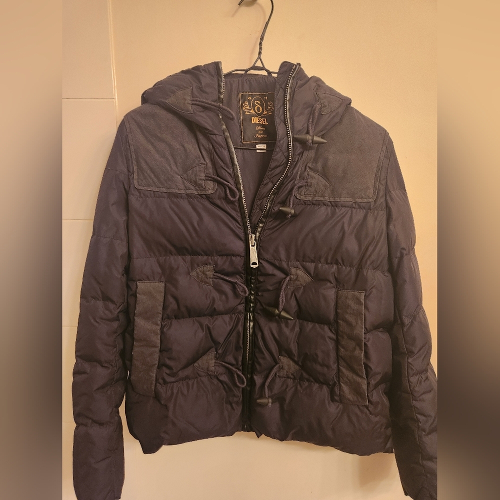 Diesel Black Quilted Puffer Jacket with Stand-Up Collar